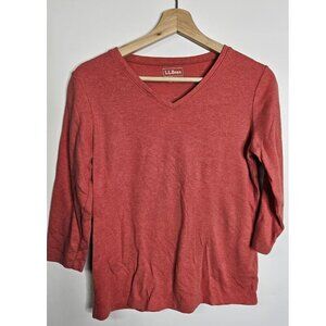 L.L.Bean Tee, Three-Quarter-Sleeve Split-neck Tunic Tee Red Women's XS Regular